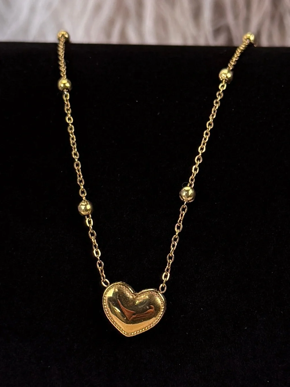 Stainless Steel Gold Tone Heart Pendant Station Chain Dainty Necklace